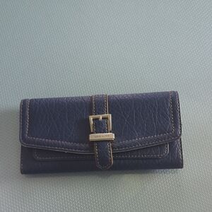 Nine West Blue Wallet with Gold Buckle and Flap Design